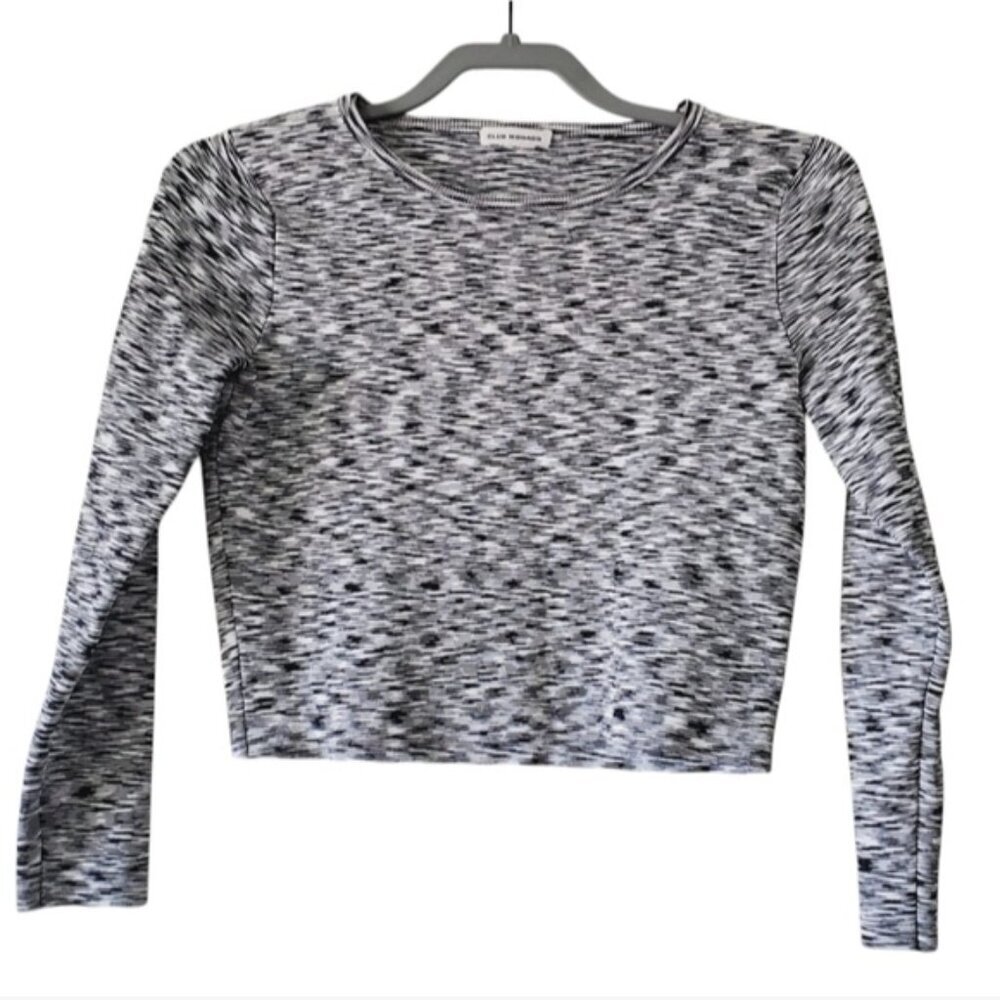 Club Monaco Compression Crop Space Dyed Spandex Stretch Half Sleeve Top S